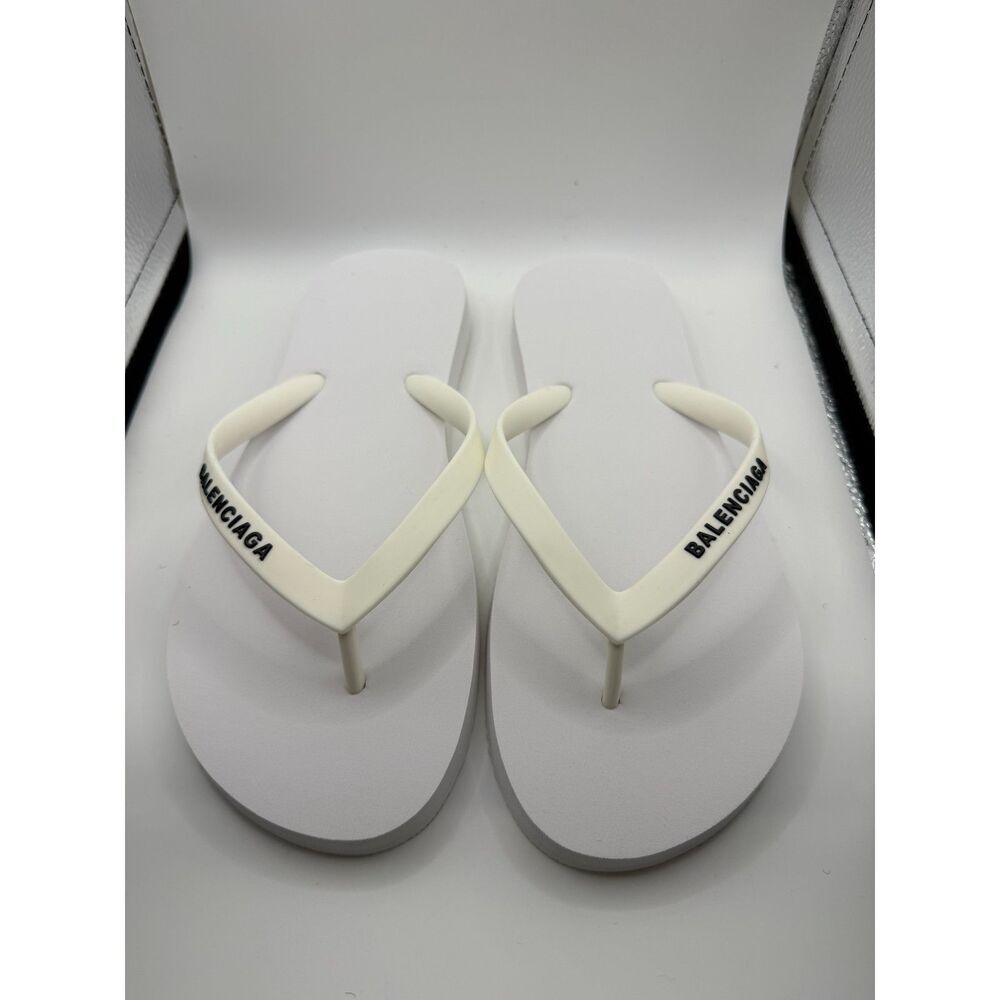 Balenciaga Rubber Logo Flip Flops White